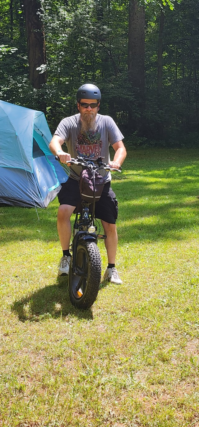 Riding an e-Bike around Camp