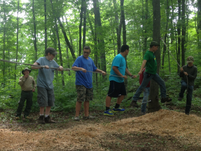 scouts on low ropes course